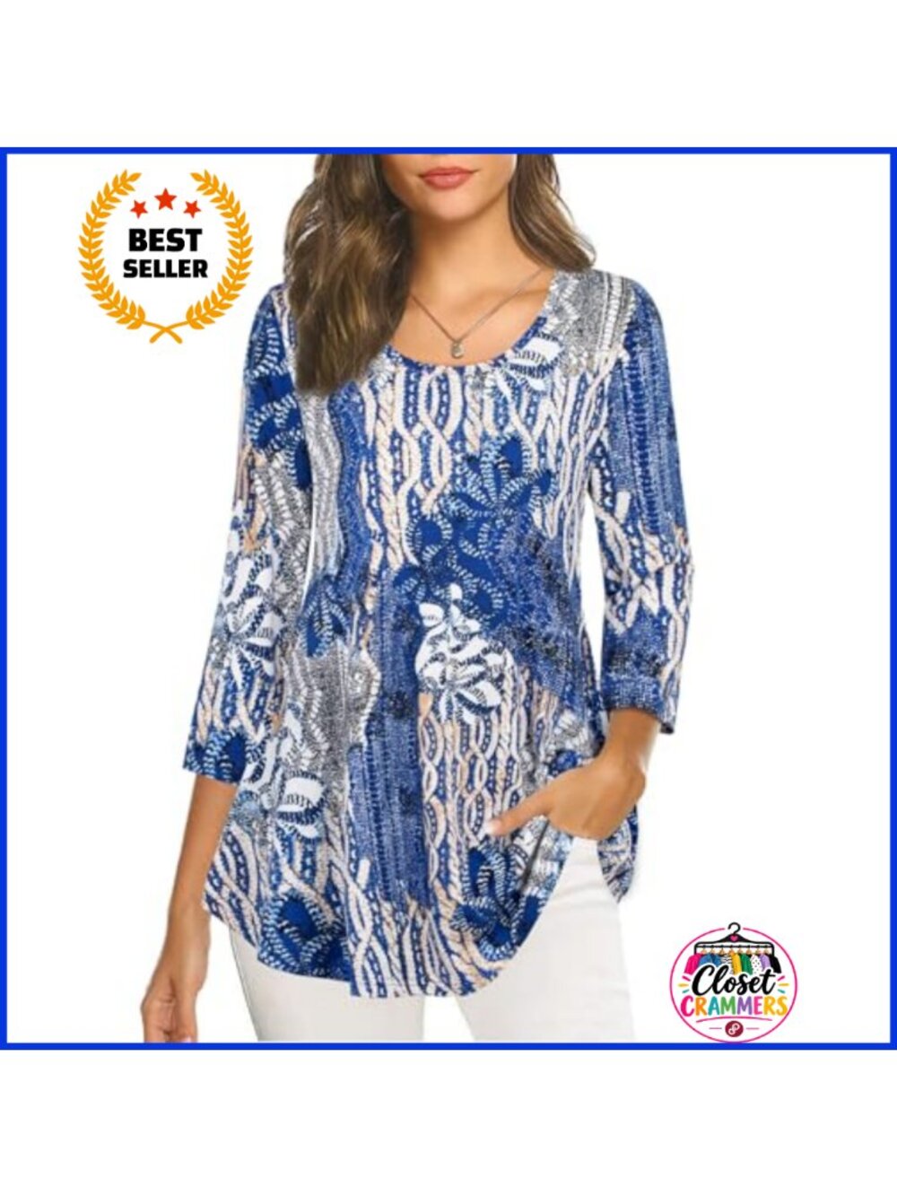 Women's 3/4 Sleeve Floral Tunic Top Casual Dressy Blouse